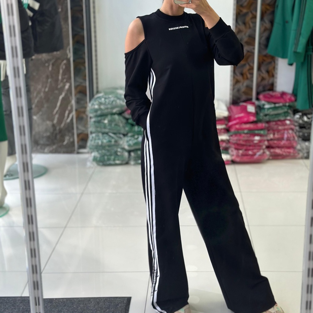 New !!! Women's Black Jumpsuit with White Stripes Italian design
